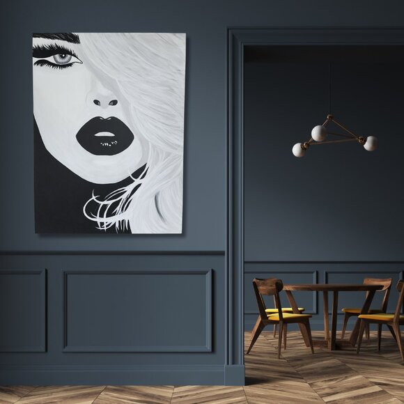 Hand-painted Art black and white woman, Acrylic paint, canvas 30x40 in - Picture 5 of 7